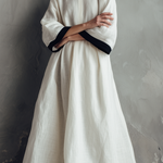 Women's Elegant White Woven Round-neck Long-sleeved Loose-fitting Maxi Dress