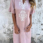 Bohemian Print Linen Loose Midi Dress