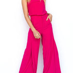 Chic Strapless Tube Top and Pocketed Wide Leg Pants Set