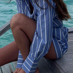 Margovil Striped Long Sleeves Curve Hem Shirt and High Rise Shorts Set