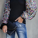 Margovil Sequin Lantern Sleeve Festive Blouses