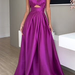 Margovil Strapless Lace-up High Slit Satin Maxi Party Dress