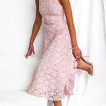 Crewneck Sleeveless Fairy Lace Maxi Swing Dress