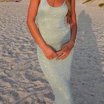 Margovil U Neck Sleeveless Sequin Bodycon Maxi Dress
