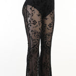 Margovil Elastic Waist Bell Bottomed Mesh Lace Pants
