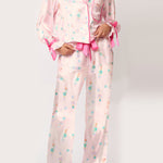 Christmas Printed Velvet Lace-up Long-sleeve Pocket Top and Elastic Waist Wide-leg Pants Set