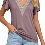 Purple Boho Top Petal Sleeve V Neck T Shirt