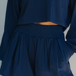 Navy Cropped Half-Zip Loungewear Set