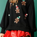 Christmas Gingerbread Man Sequined Long Sleeve Sweatshirt