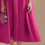 Simple Batwing Sleeves Lace-Up Solid Color High-Neck Midi Dresses