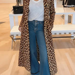 Leopard Print Long Sleeve Pocket Casual Maxi Trench Coat