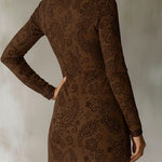 Vintage Zipper Paisley Jacquard Mini Dress With Leather Trim