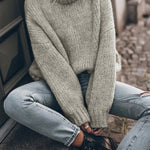 Light Grey Chunky Knit Turtle Neck Drop Shoulder Sweater