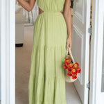 Sleeveless Open Waist Panel Layered Long Swing Dress