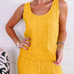 Yellow Crinkled U Neck Tank and Wide Leg Pants Set