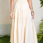 Solid color cotton and linen elastic waist pleated skirt