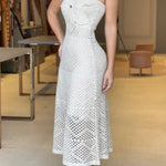 Libby Crochet Knit Oversized Flower Design Halter Texture Maxi Dress