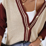 Striped Colorblock Knit Cardigan Sweater