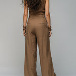 Bohemian Cotton Sleeveless Shirt & Wide-leg Pants Set With Lace Trim
