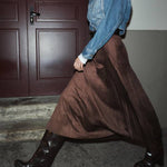 SUEDE EFFECT PLEATED MIDI SKIRT