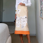 Margovil High Rise Color Block Floral Print Pencil Midi Skirt