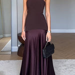 Margovil Strapless Satin Patchwork Flare Maxi Dress