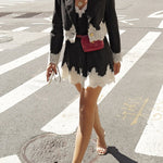 Margovil Single Button Striped Lace Trim Crop Blazer
