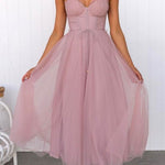 Margovil Backless Tie Waist Mesh Swing Maxi Cami Dress