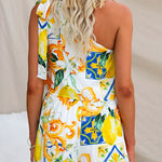 Abstract Print Bow Knot One Shoulder Crop Top Elastic Waist Shorts Set