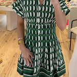 Short Sleeves Button Up Geometric Print Mini Dress