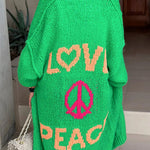 Margovil Open Front Love and Peace Pattern Long Sweater Cardigan(in 5 Colors)