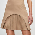 Military Style Cap Sleeve High Neck Patchwork Pleated Hem Mini Dress