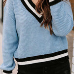 V-neck long-sleeved color-block sweater