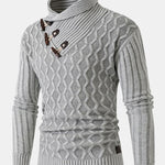 Jacquard Horn Button Turtleneck Sweater