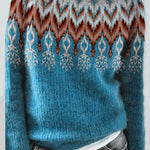 Margovil Round Neck Feather Pattern Slouchy Fall Sweater(in 2 Colors)