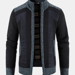 Zip Up Faux Suede Patchwork Sweater