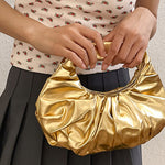 Margovil Metallic Ruched Faux Leather Funky Handbag