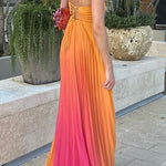 Ruched Back Lace-up Gradient Pleated Maxi Cami Dress