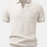 Waffle Johnny Collar Polo With Pocket & Drawstring Knitted Waffle Shorts