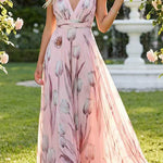 Deep V Neck Sleeveless Floral Print Swing Maxi Dress