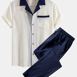Textured Contrast Cuban Shirt & Straight Leg Pants