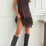 Round Neck Sleeveless Patchwork Lace Trim Mini Dress
