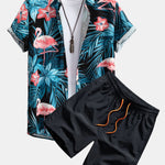 Flamingo Tropical Print Button Up Shirt & Swin Shorts
