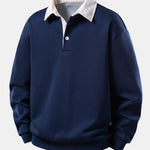 Relax Fit Contrast Corduroy Polo Collar Sweatshirt & Straight Leg Corduroy Pants