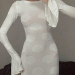 Margovil Bell Long Sleeves Backless Lace-up Shell Print Maxi Dress