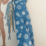 Bow Shoulder Sleeveless Seashell Print Maxi Dress