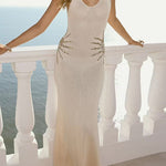 V Neck Sleeveless Knit Maxi Dress with Sequin