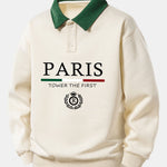 Relax Fit Paris Print Contrast Polo Sweatshirt