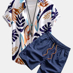 Colorful Leaf Print Button Up Shirt & Swim Shorts