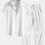 Muscle Fit Ribbed Button Up Shirt & Straight Leg Ribbed Pants